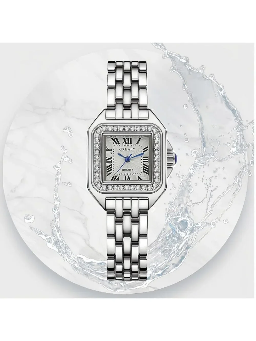 Women's Silver White Crystal Roman Dial Bangle Stainless Steel Ladies Wristwatch